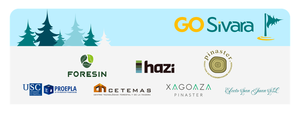 División con logo de Go Sivara.
Seguido de logos de otras empresas: Foresin, Cetemas, Hazi, Xagoaza, Pinaster, Pro e Plan, Efecto San Juan.